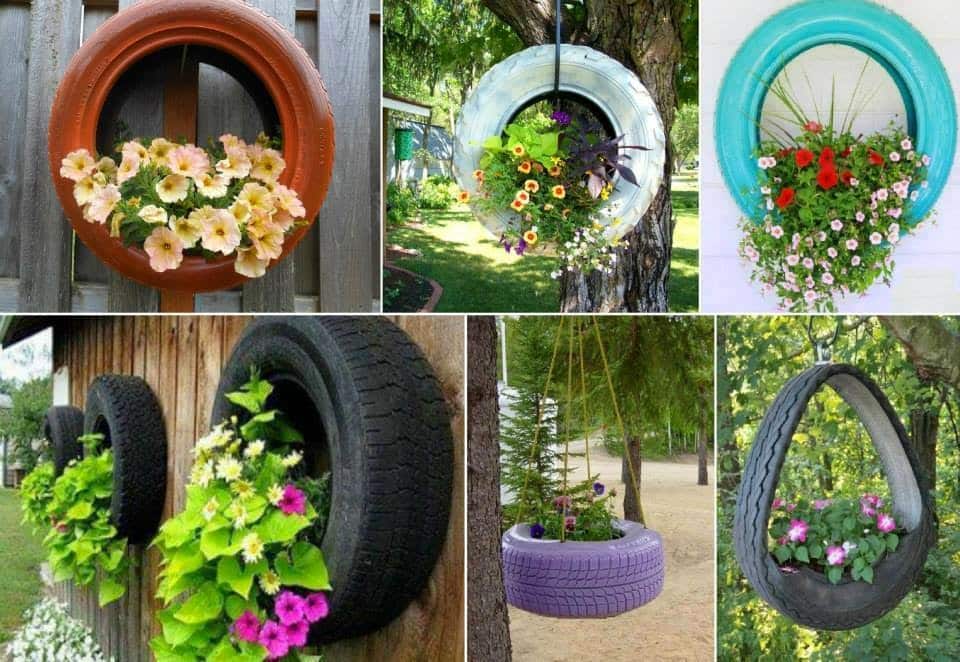como decorar el jardín con neumáticos