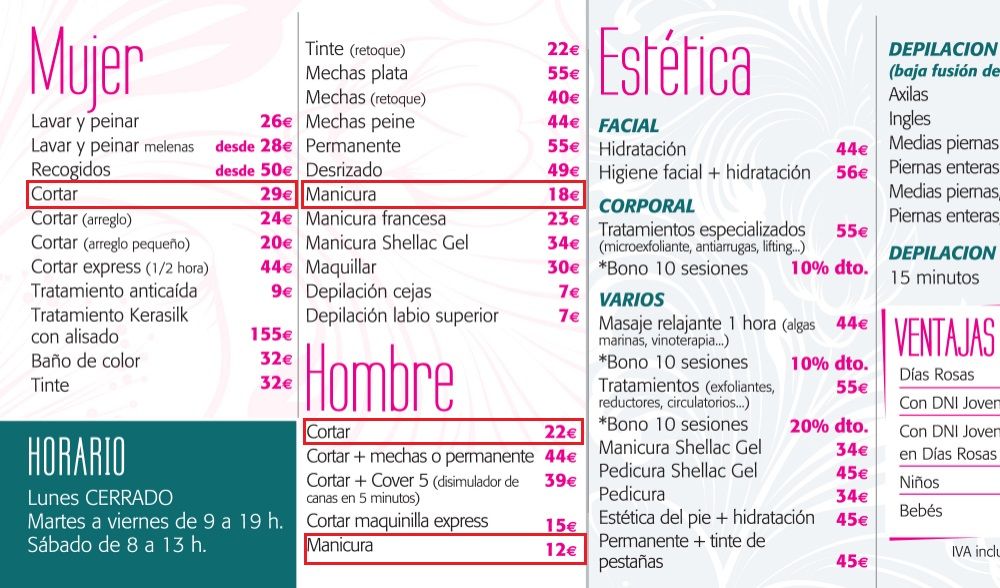 tasa rosa peluquería
