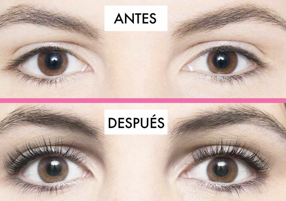 Antes y después con y sin extensiones de pestañas