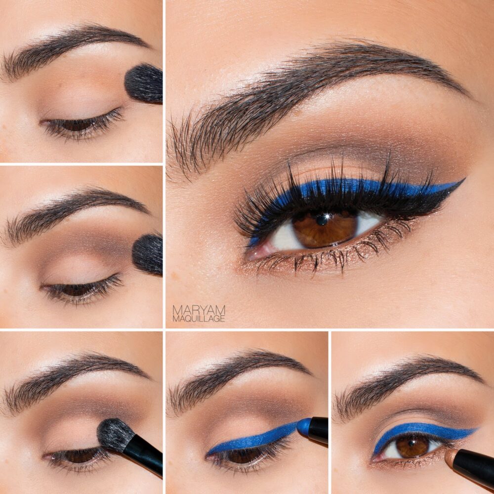 maquillaje con doble eyeliner negro y azul