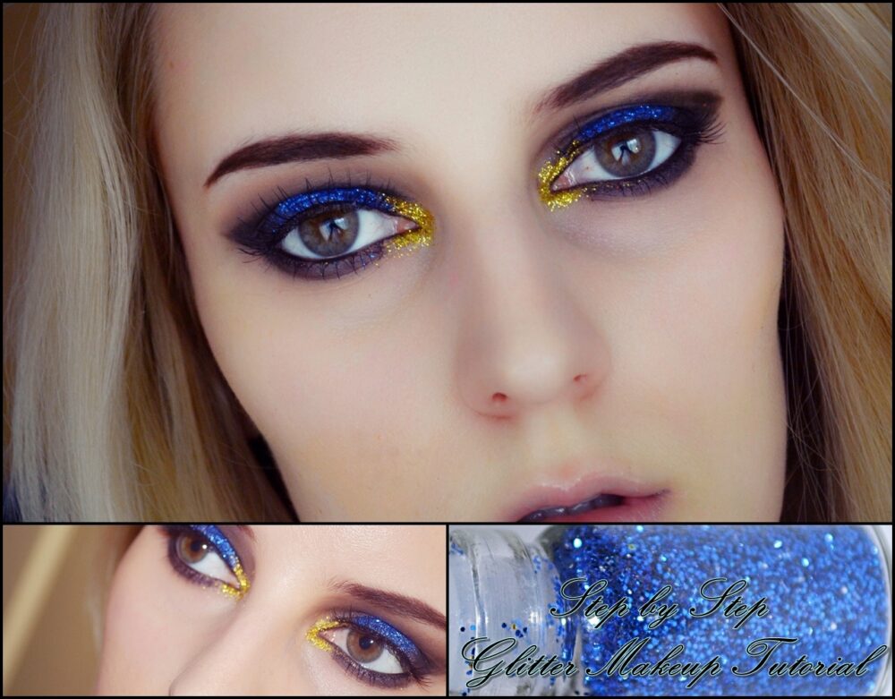 Azul y dorado con purpurina, una forma arriesgada de incorporar el azul en tu maquillaje