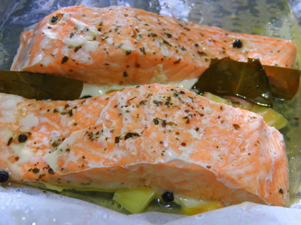 Salmón con verduras al vapor