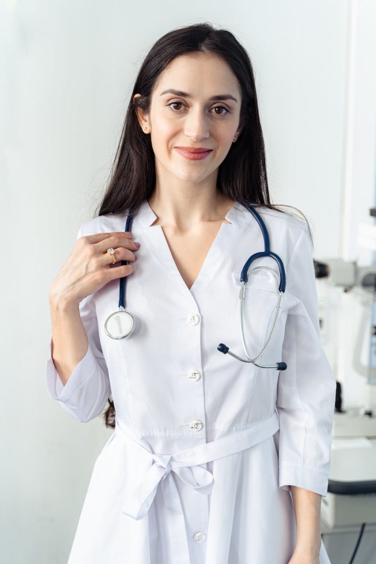 a woman wearing a stethoscope